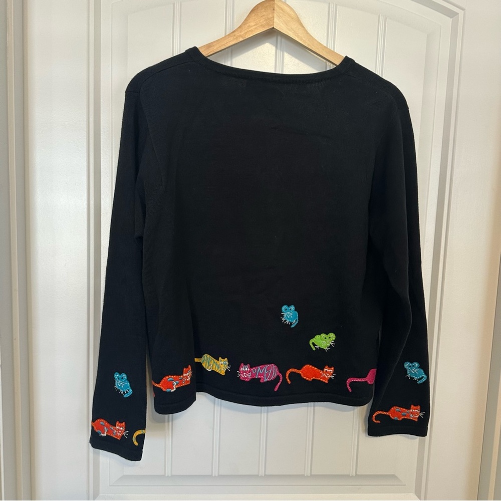 Vintage Cat Cardigan Sweater Embroidered Animal Colorful Funky Size Large - Picture 4 of 7